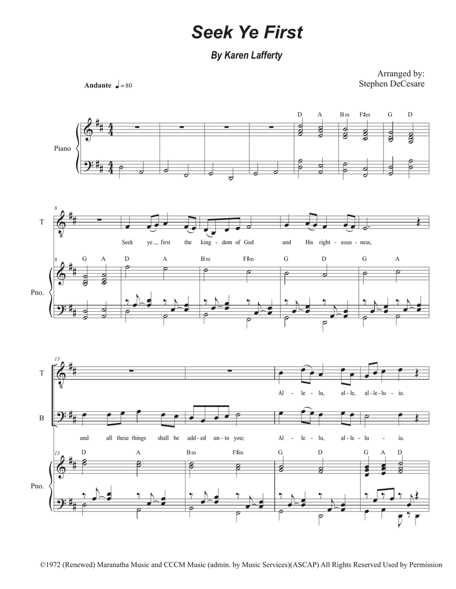 Seek Ye First Tenor Voice scores gallery preview page 1