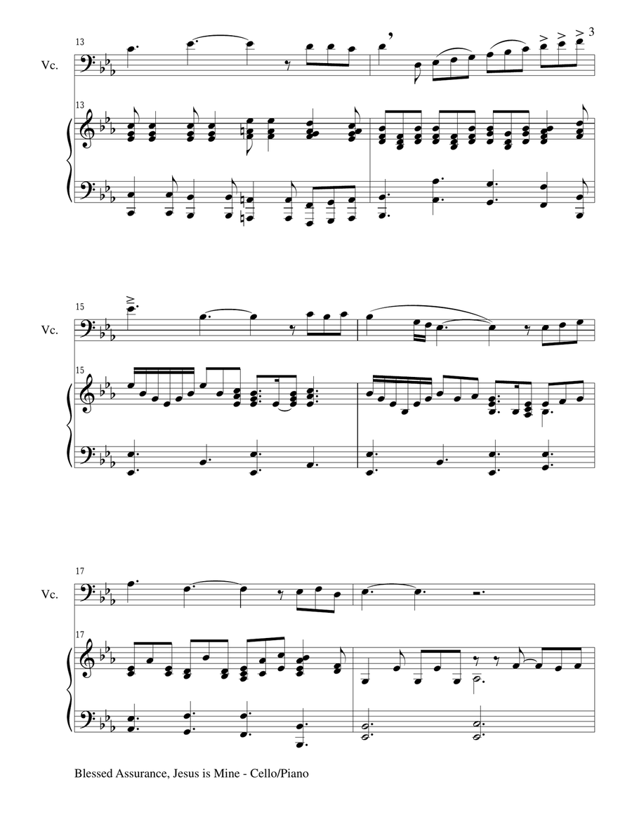 BLESSED ASSURANCE (Cello/Piano and Cello Part) Piano scores gallery preview page 3