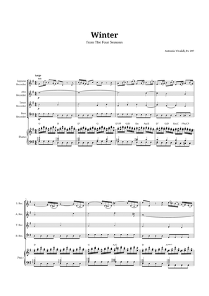 Largo from Winter by Vivaldi for Recorder Quartet and Piano with Chords