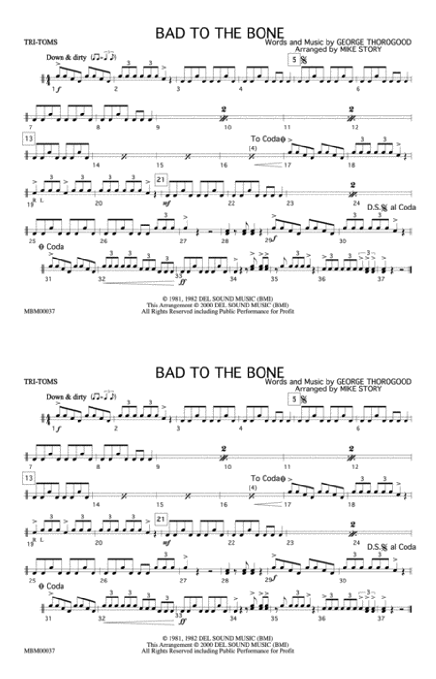 Bad to the Bone: Tom-Toms Marching Band scores gallery preview page 1