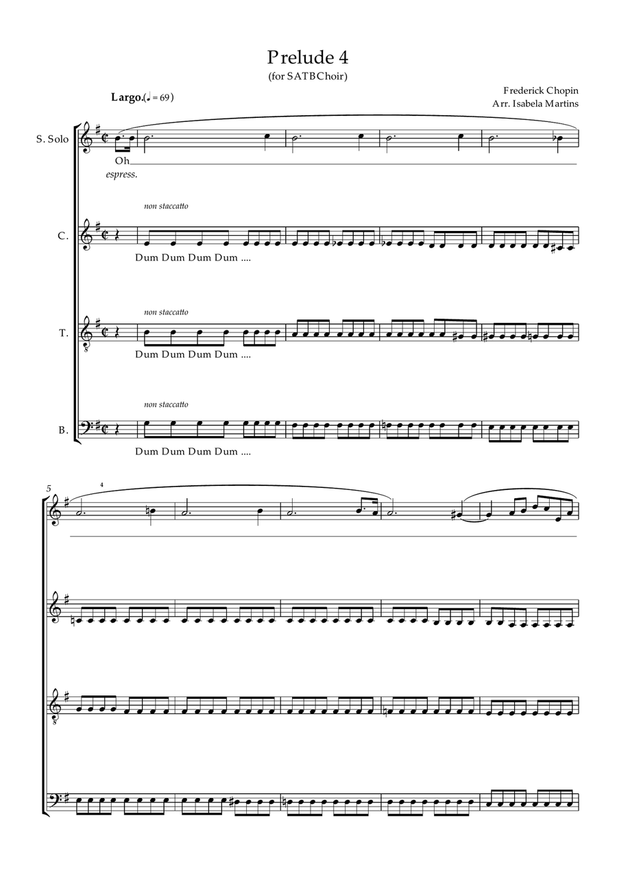 Prelude 4 - Chopin ( for SATB Choir) 4-Part scores gallery preview page 1