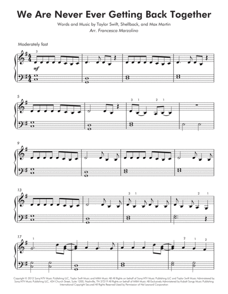 We Are Never Ever Getting Back Together (Easy Piano) image number null