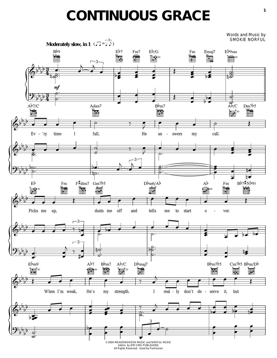 Continuous Grace Piano, Vocal, Guitar scores gallery preview page 1