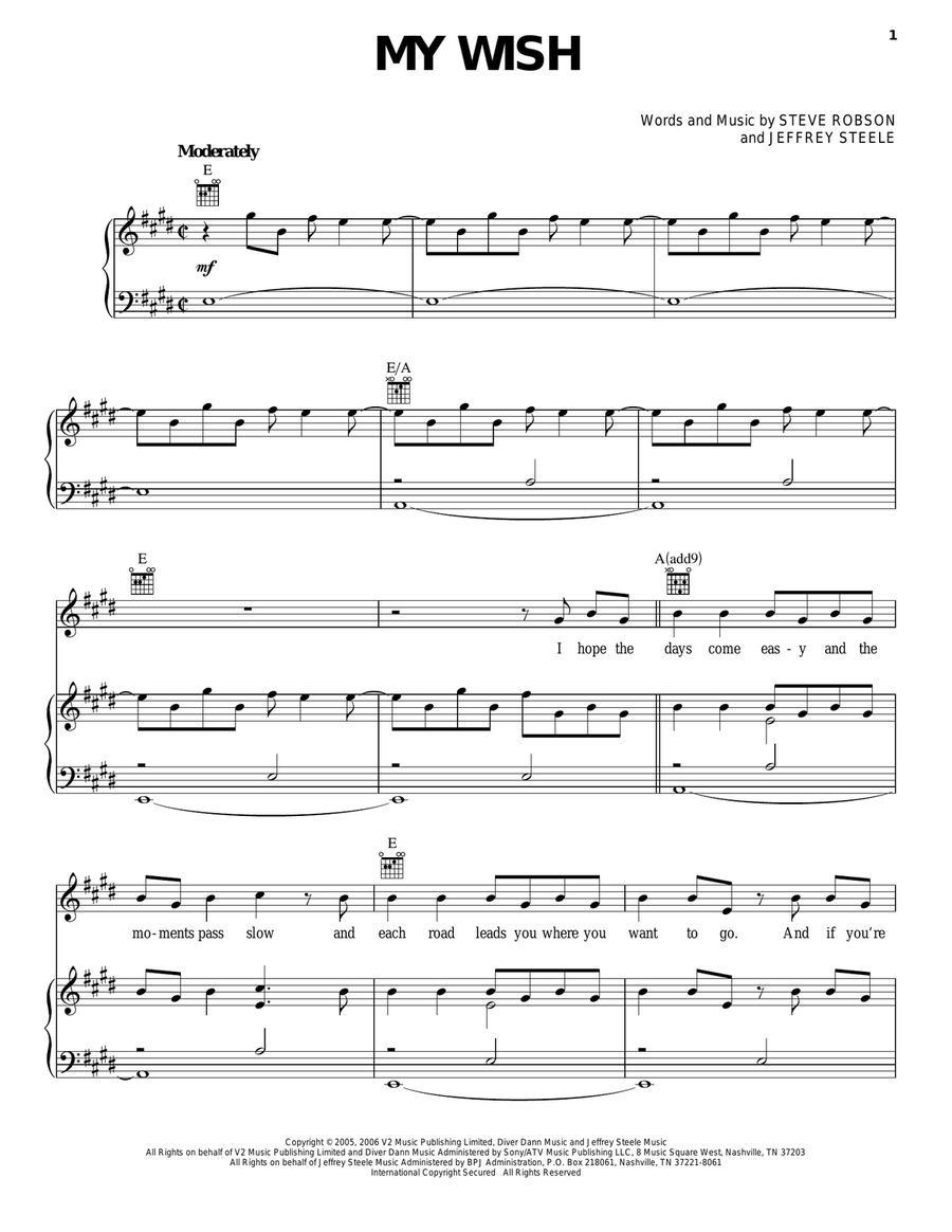 My Wish Piano, Vocal, Guitar scores gallery preview page 1