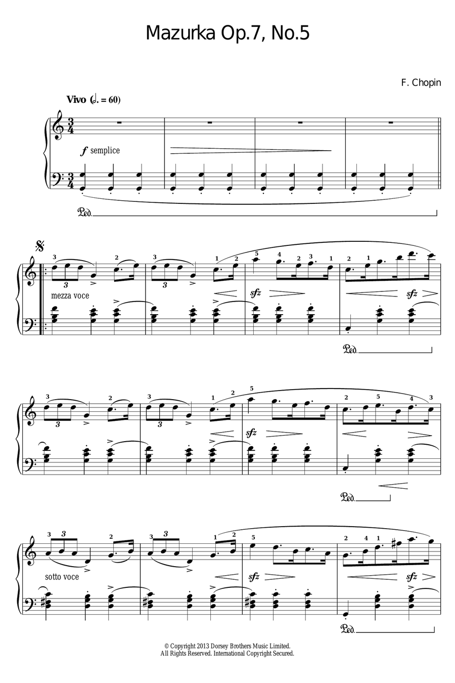 Mazurka Op 7 No 5 Piano Solo scores gallery preview page 1
