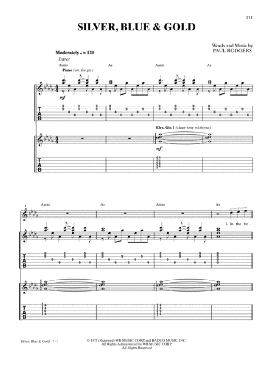 Silver, Blue & Gold Guitar Tablature scores gallery preview page 1