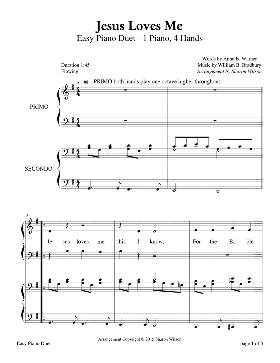 Jesus Loves Me (Easy Piano Duet; 1 Piano, 4 Hands) Easy Piano scores gallery preview page 4