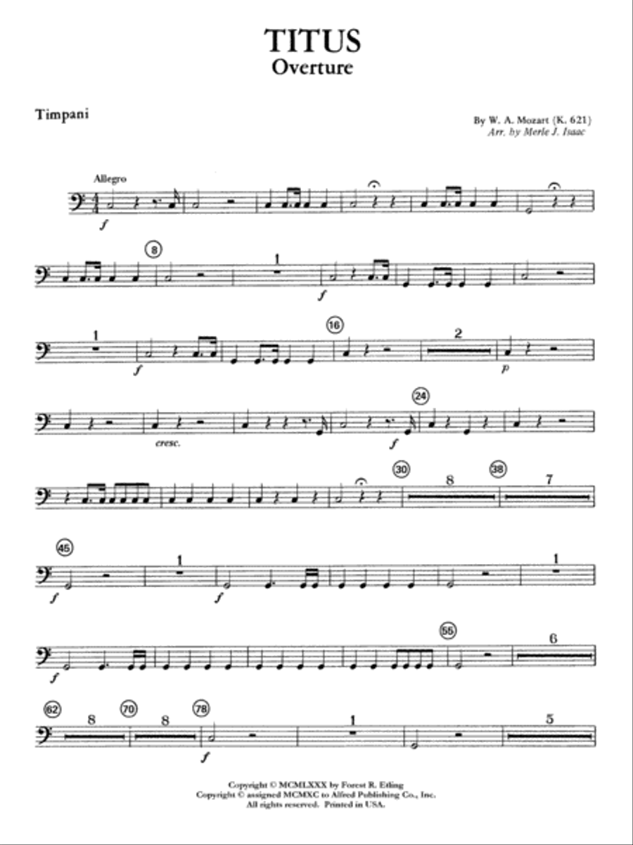 Titus Overture: Timpani Full Orchestra scores gallery preview page 1