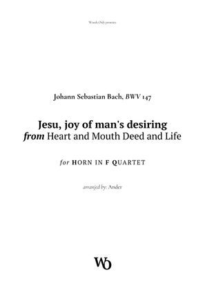 Jesu, joy of man's desiring by Bach for French Horn Quartet
