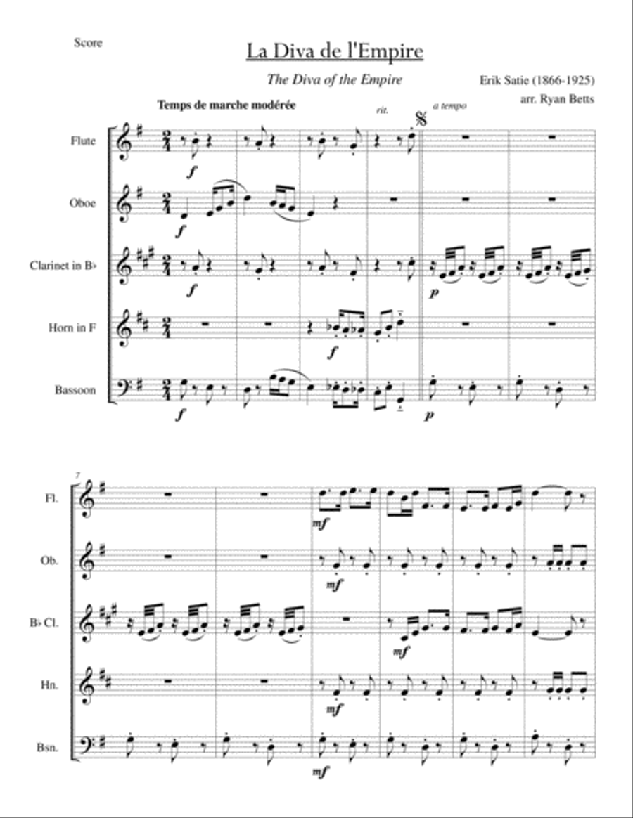 La Diva de l'Empire (woodwind quintet) Woodwind Quintet scores gallery preview page 1