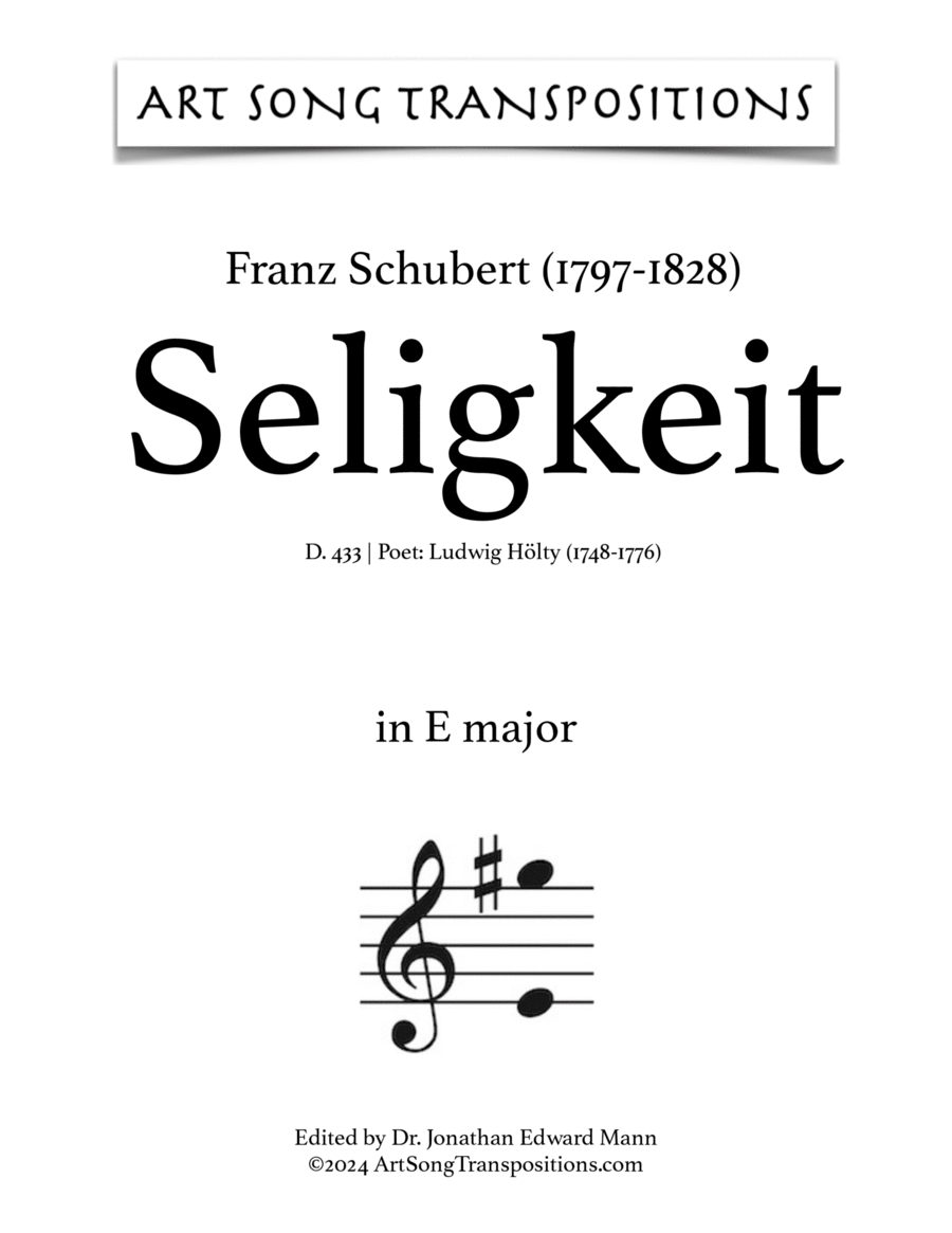 SCHUBERT: Seligkeit, D. 433 (transposed to E major and E-flat major) Voice scores gallery preview page 1