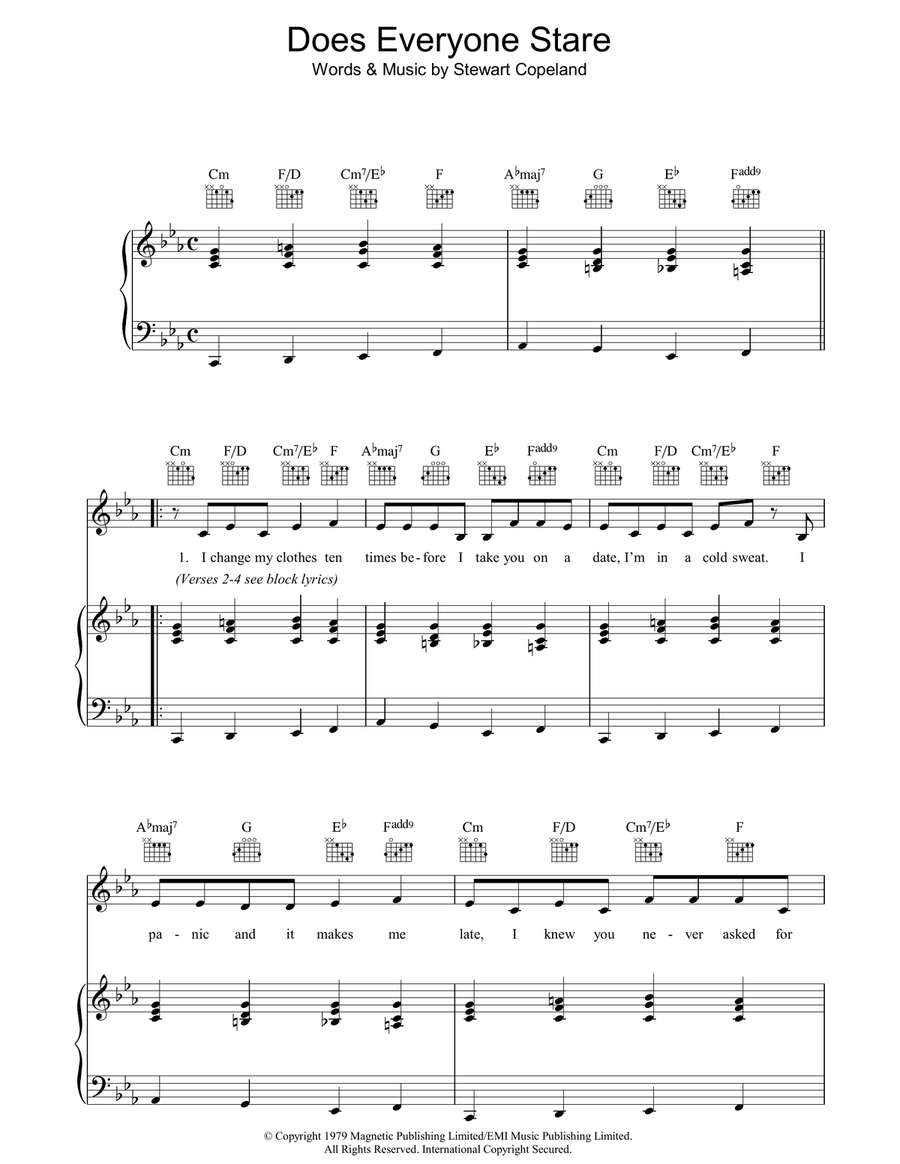 Does Everyone Stare Does Everyone Stare Piano, Vocal, Guitar scores gallery preview page 1