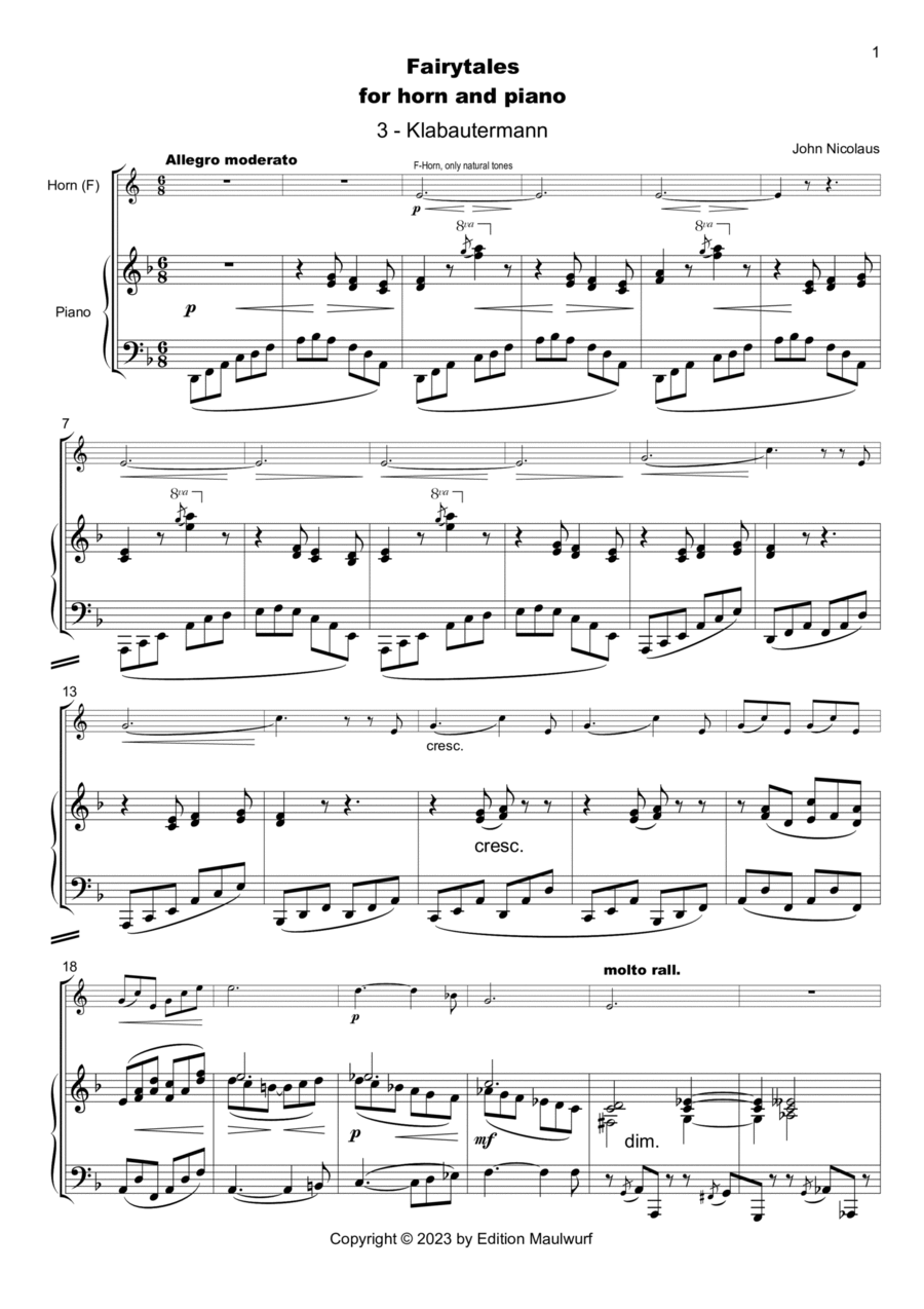 Klabautermann (Fairy Tales for Horn and Piano) Horn scores gallery preview page 1