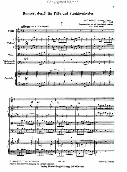 Konzert d-moll fur Flote und Streichorchester mit Cembalo ad libitum