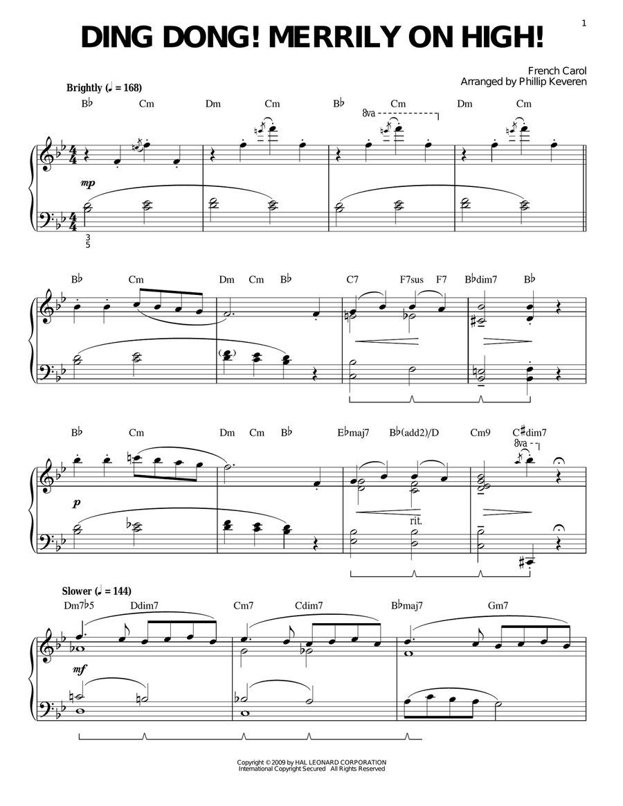 Ding Dong! Merrily On High! [Jazz version] (arr. Phillip Keveren) Piano Solo scores gallery preview page 1