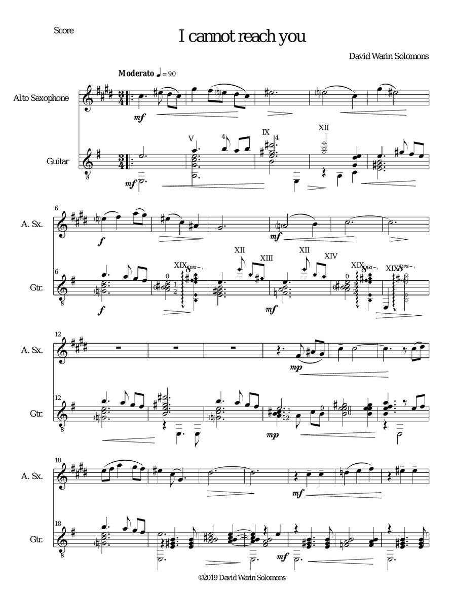 I cannot reach you for alto saxophone and guitar Alto Saxophone scores gallery preview page 1
