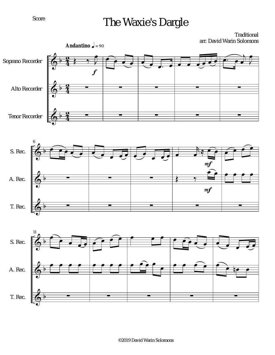 15 easy trios for recorder trio (soprano, alto, tenor) Soprano Recorder scores gallery preview page 1