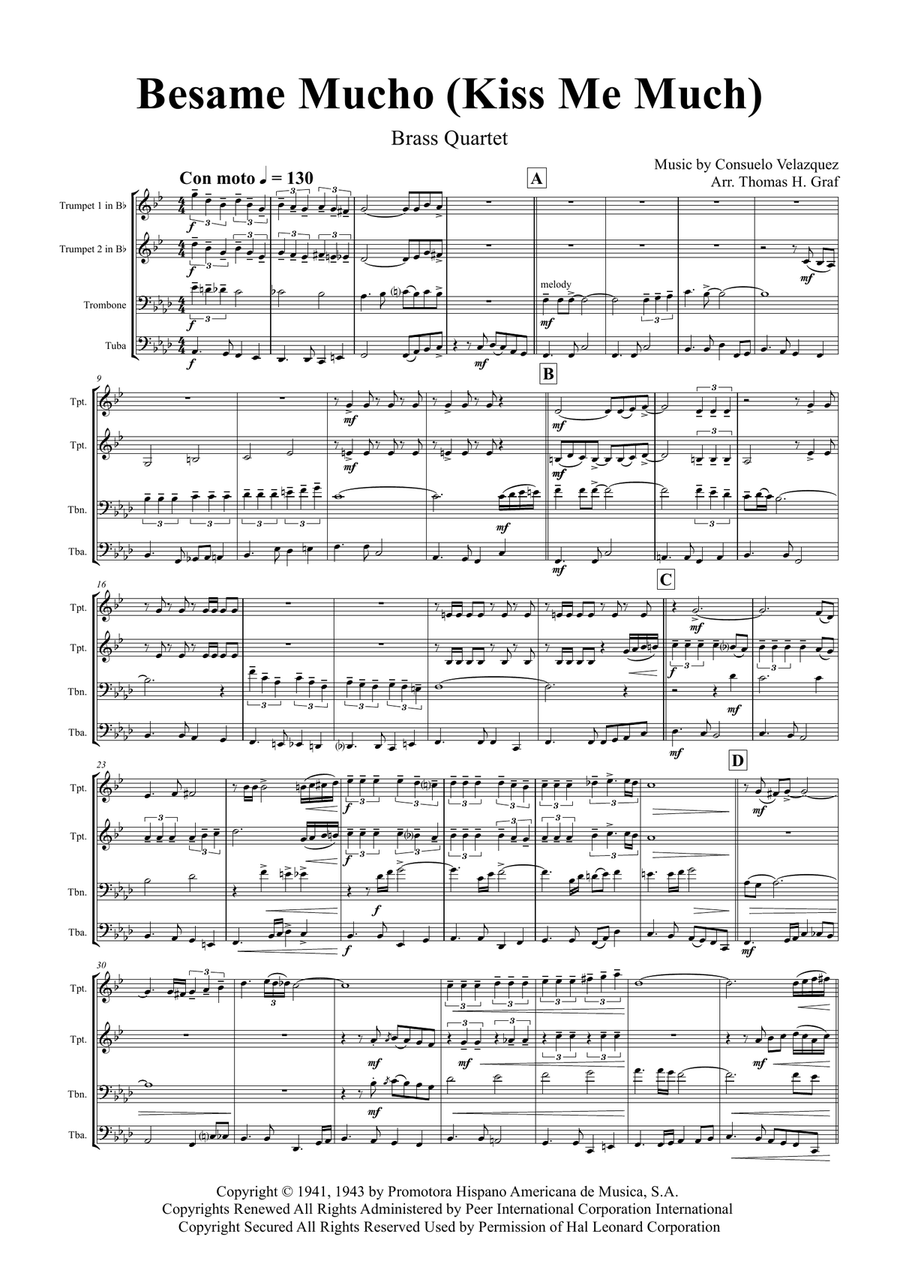 Besame Mucho (Kiss Me Much) Brass Ensemble scores gallery preview page 1