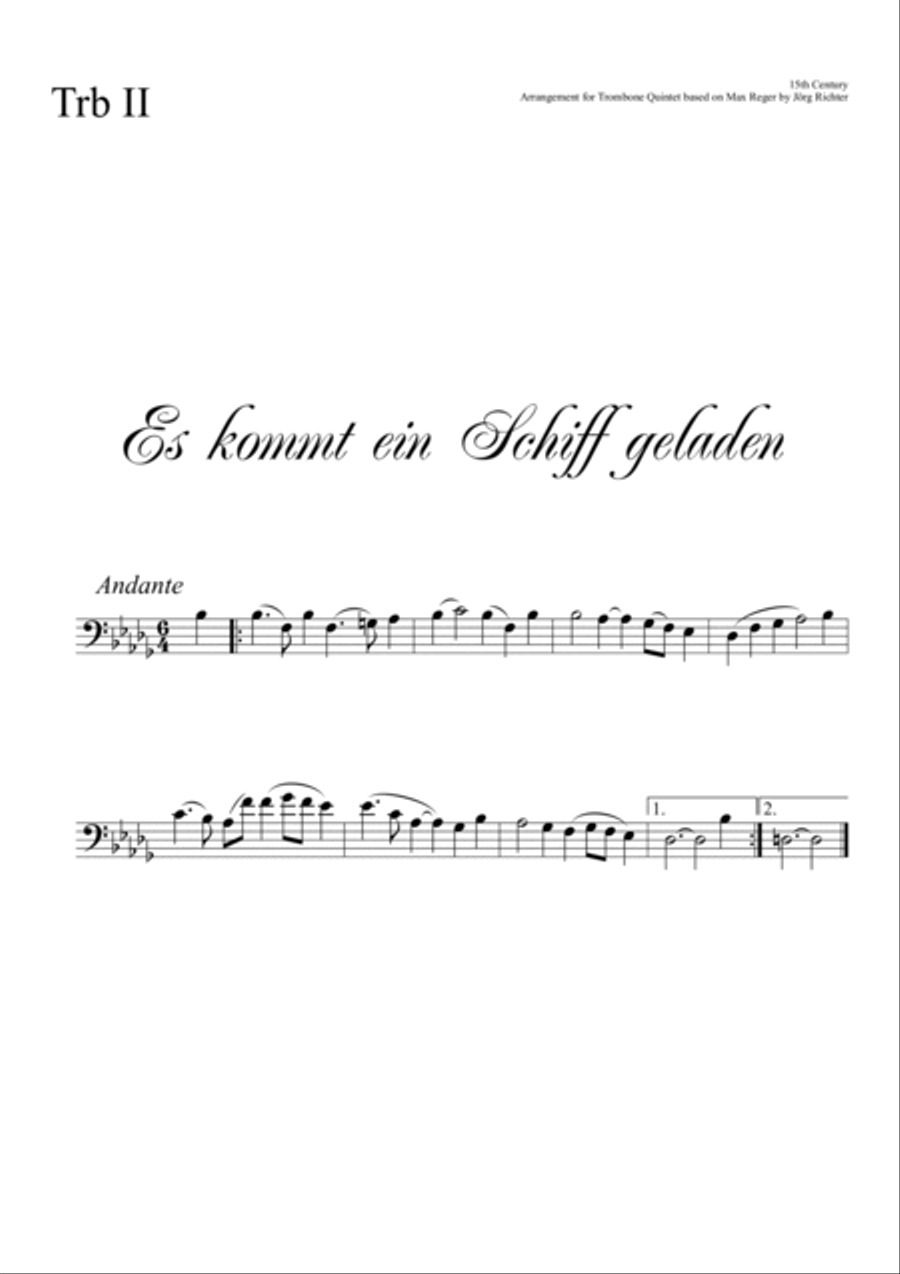 A ship is coming laden (Es kommt ein Schiff geladen) for Trombone Quintet Brass Quintet scores gallery preview page 4