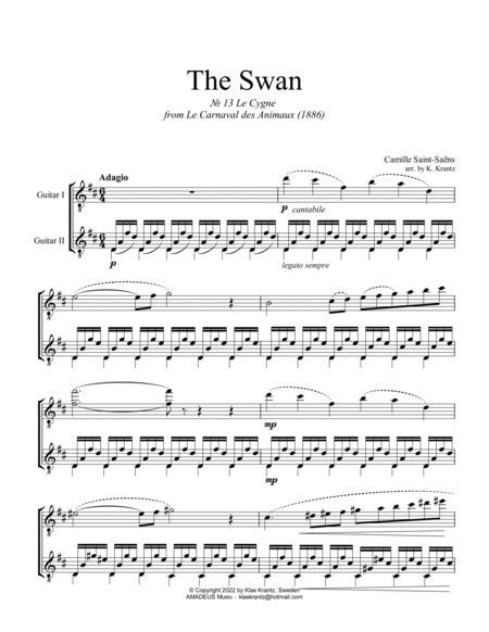 The Swan / Le cygne for guitar duo image number null