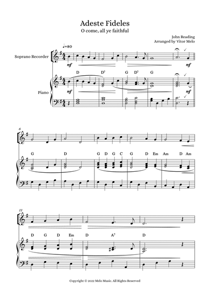 Adeste Fideles (O Come, All Ye Faithful) - soprano recorder and piano image number null