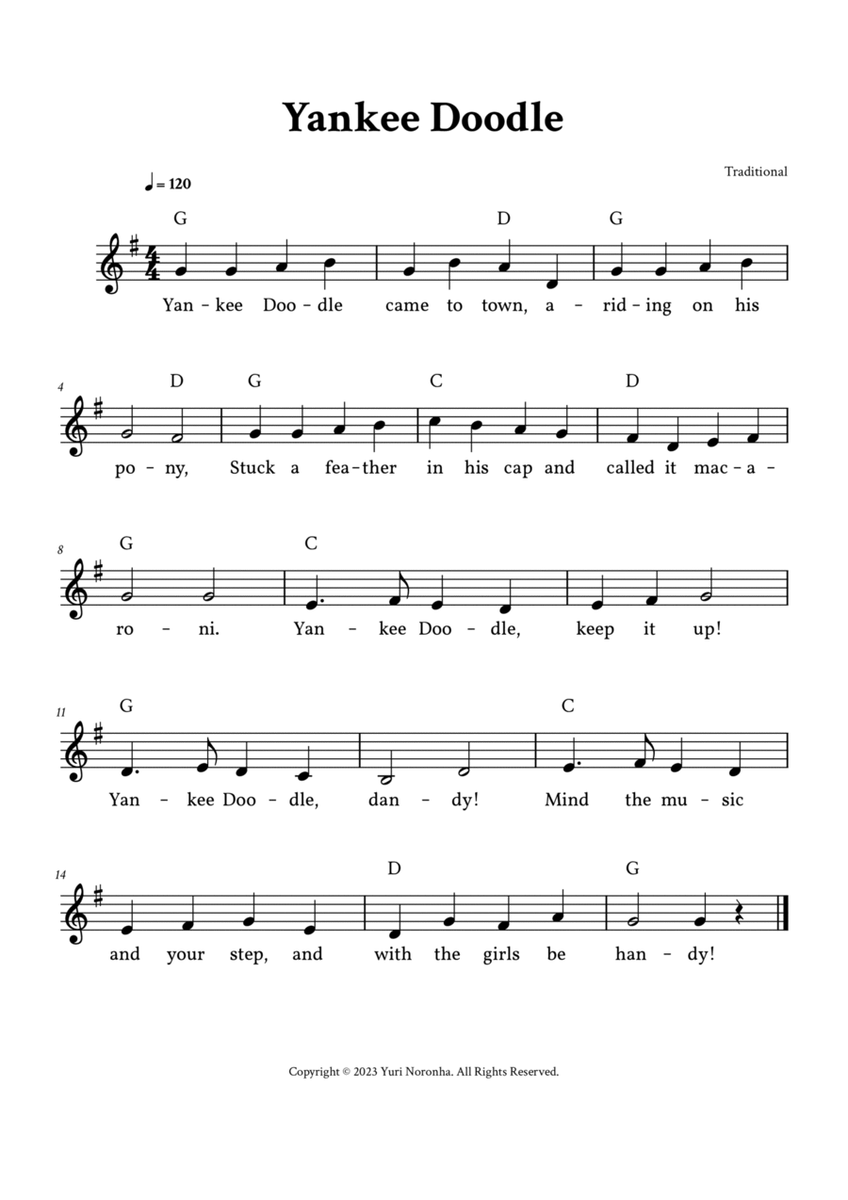 Yankee Doodle - Lead Sheet (G Major - Traditional) image number null