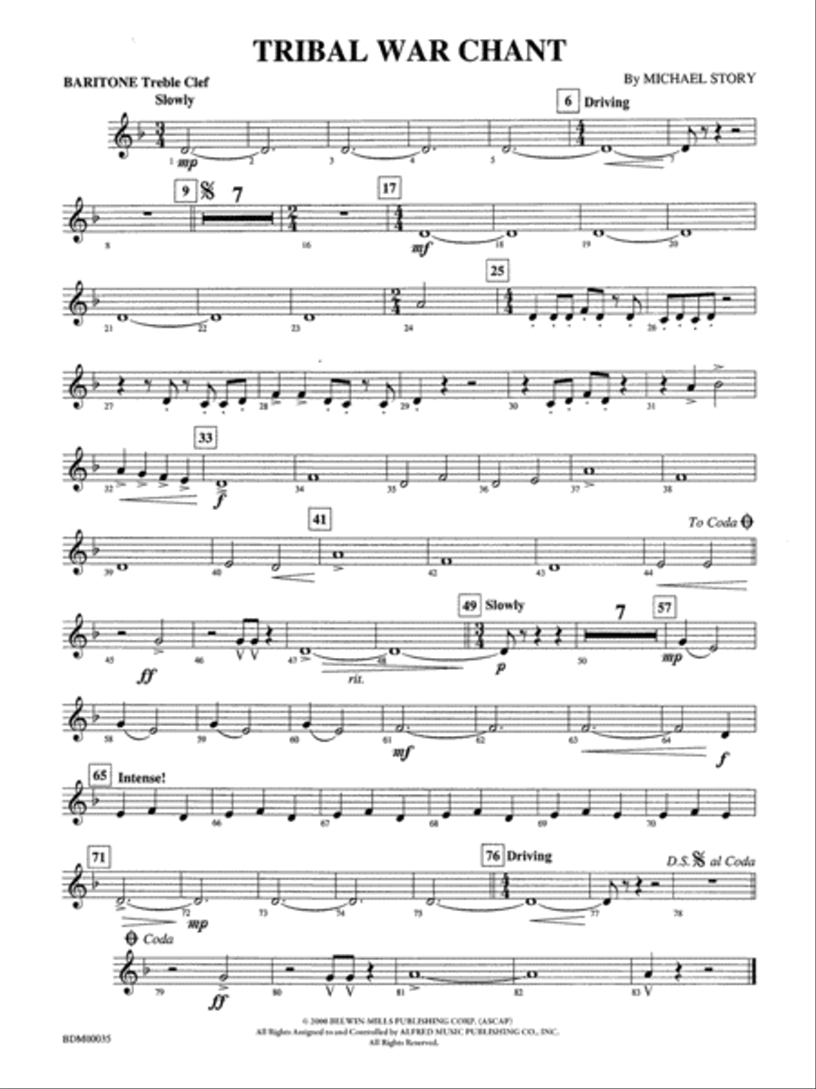 Tribal War Chant: Baritone T.C. Concert Band scores gallery preview page 1