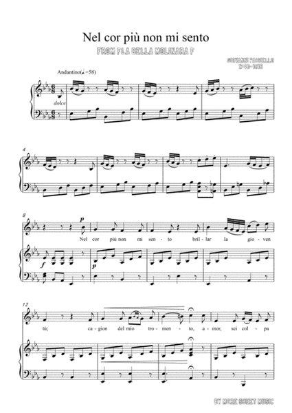 Paisiello-Nel cor più non mi sento in E flat Major,for Voice and Piano image number null