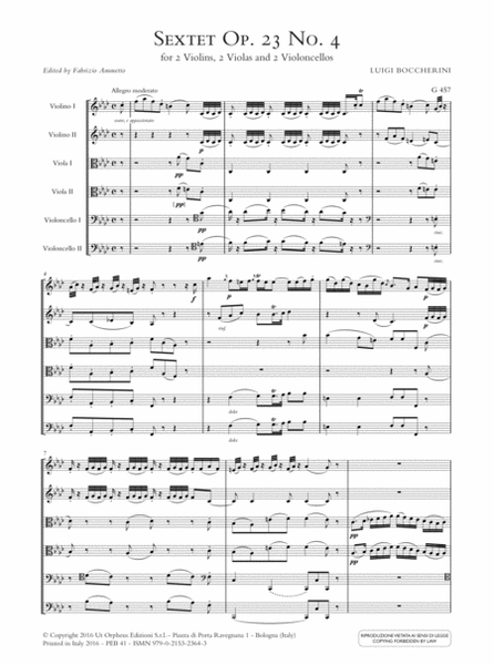 Sextet Op. 23 No. 4 in F minor (G 457) for 2 Violins, 2 Violas and 2 Violoncellos