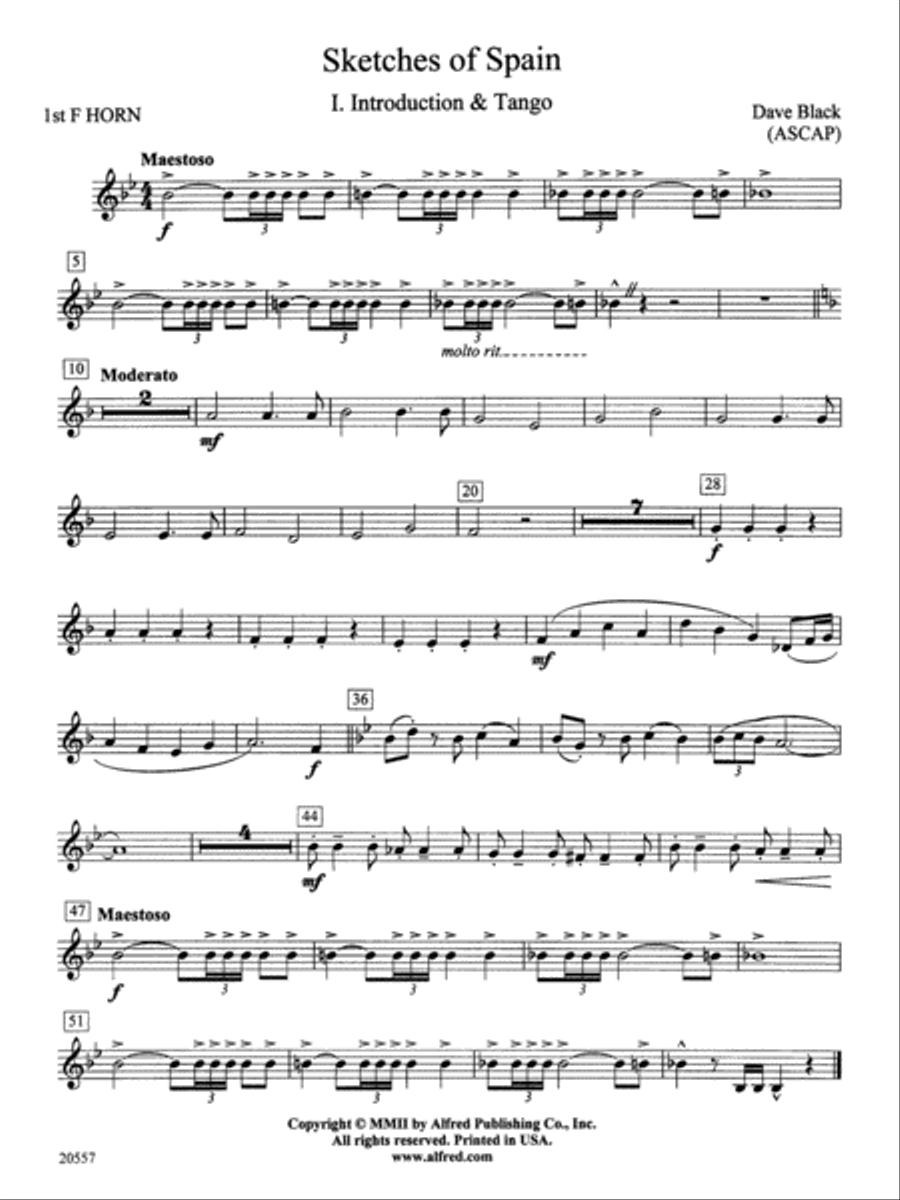 Sketches of Spain: 1st F Horn Concert Band scores gallery preview page 1