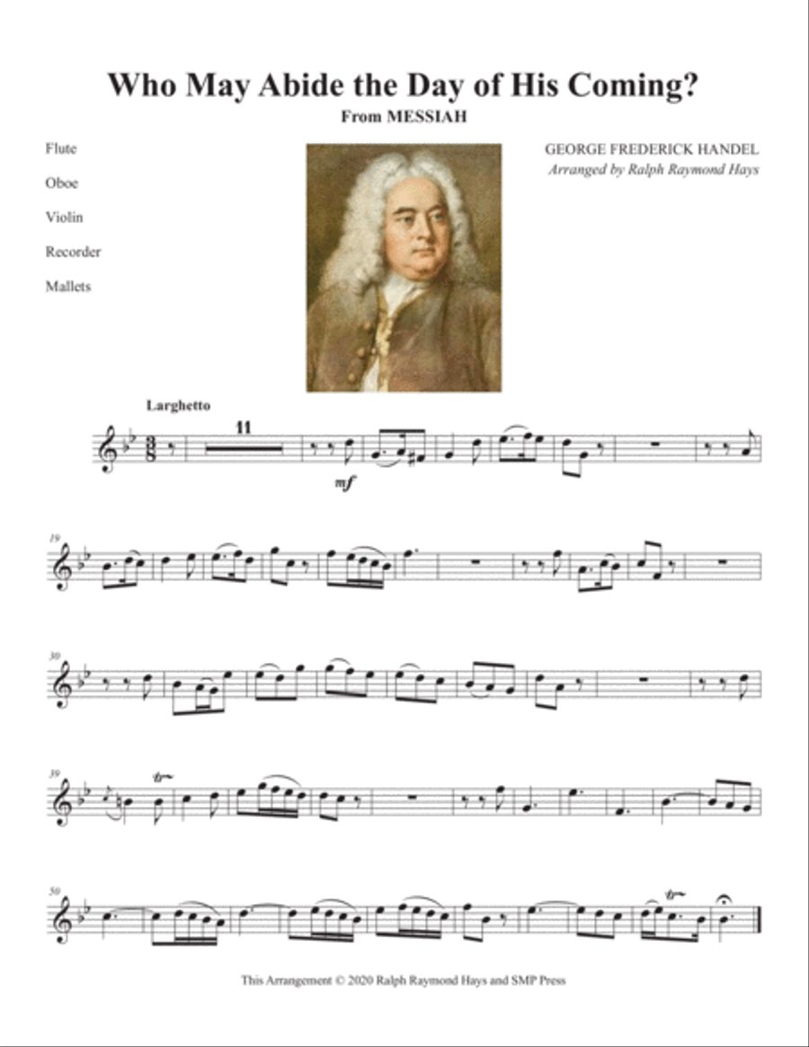 Who May Abide the Day of His Coming? from MESSIAH (for solo instrument and piano) Handbell Choir scores gallery preview page 4