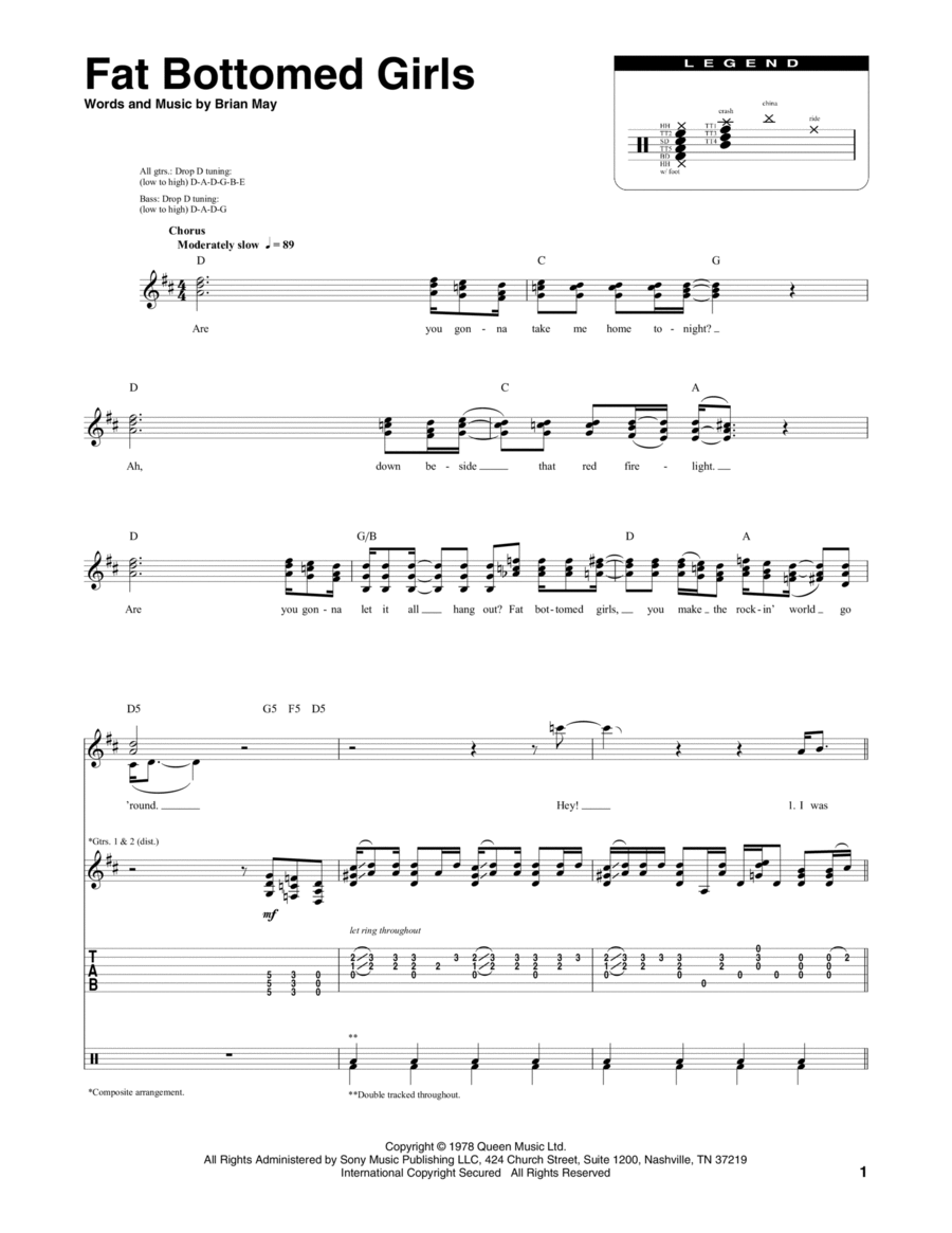 Fat Bottomed Girls Fat Bottomed Girls Bass Voice scores gallery preview page 1