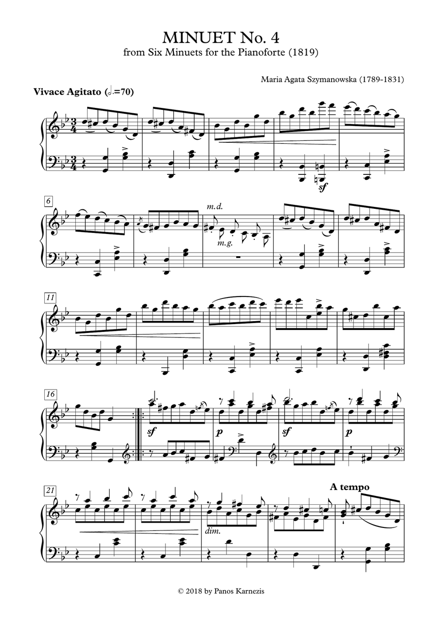 Minuet No. 4 in G minor from Six Minuets for the Pianoforte 1819