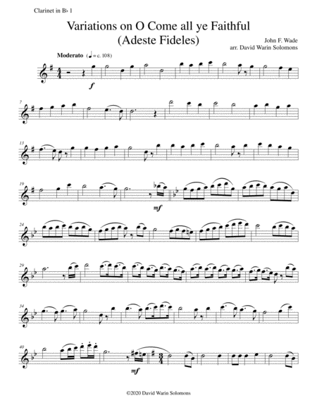 Variations on O Come all ye faithful (Adeste fideles) for clarinet quartet image number null