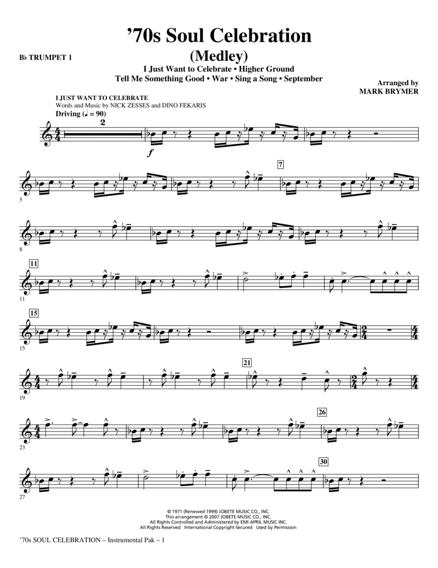 70s Soul Celebration (Medley) - Trumpet 1 Choir scores gallery preview page 1