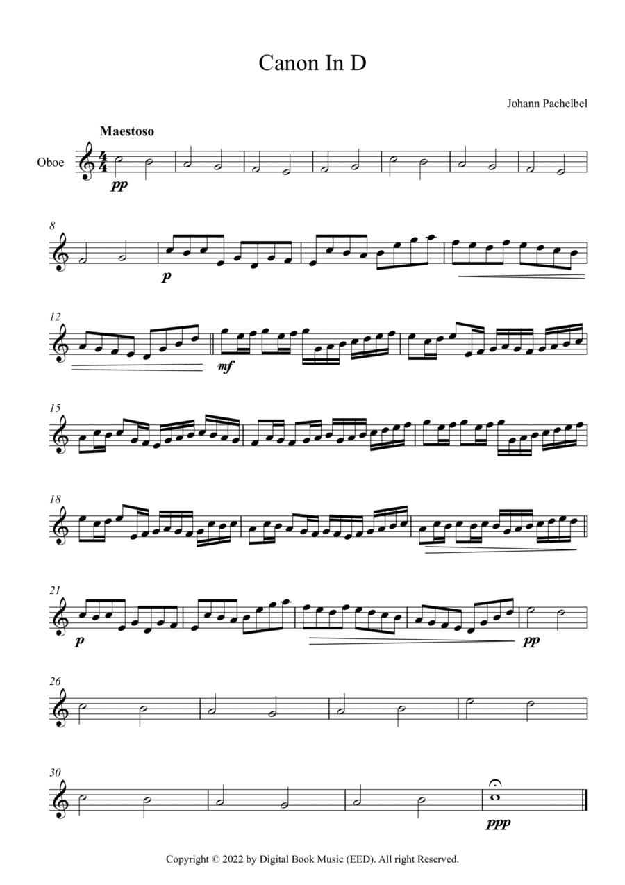 Canon In D - Johann Pachelbel (Oboe) Oboe Solo scores gallery preview page 1