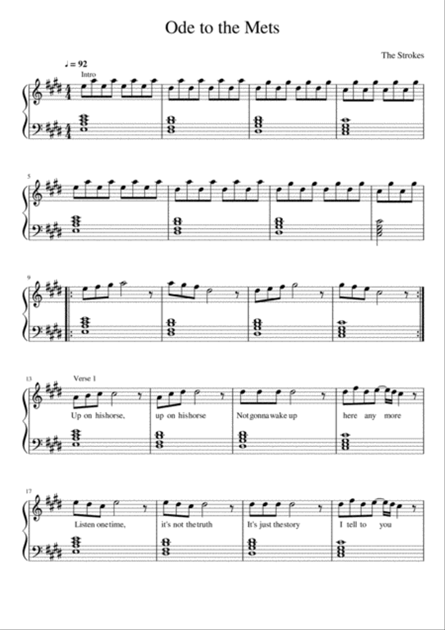 Ode To The Mets Easy Piano scores gallery preview page 1