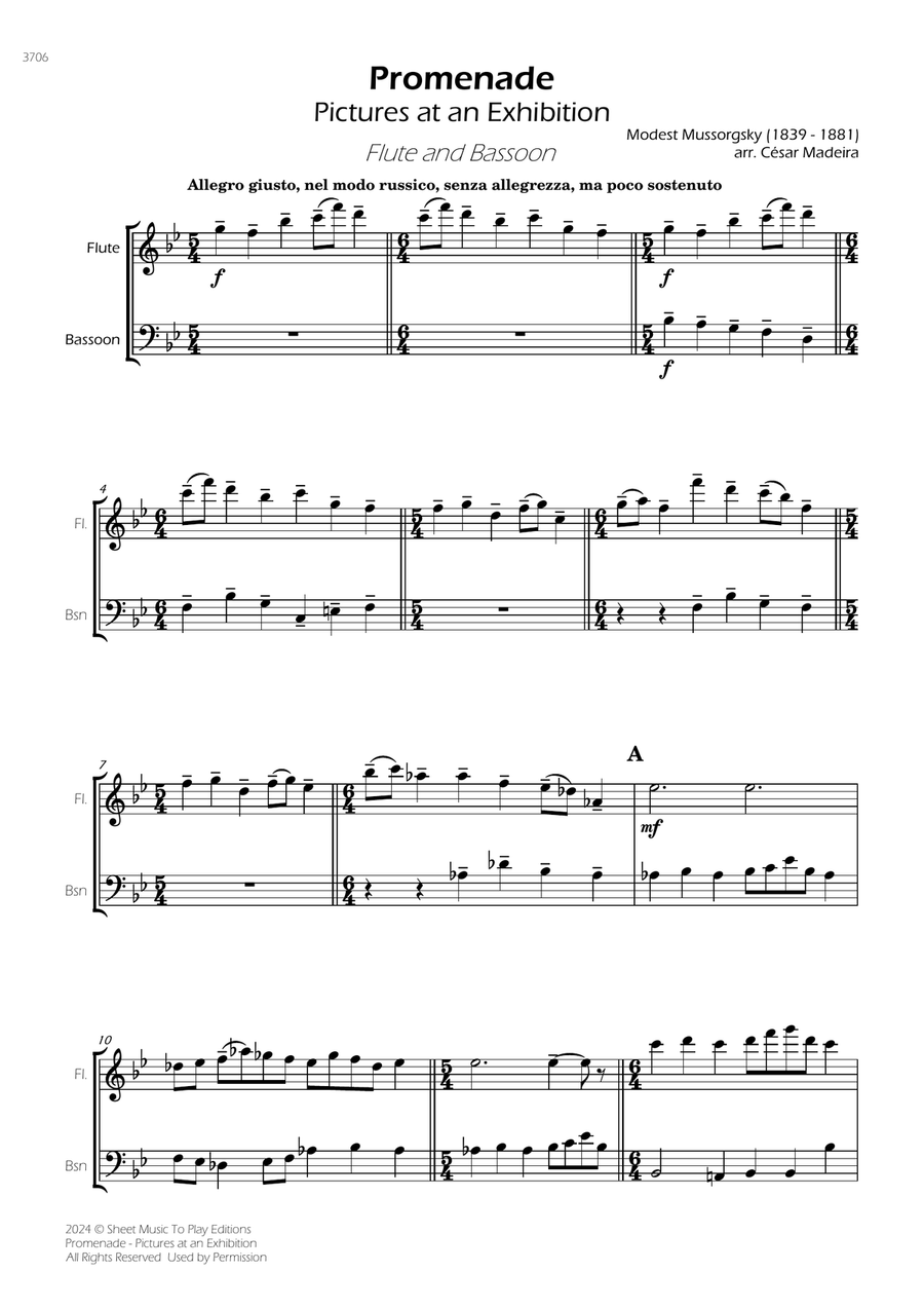 Pictures at an Exhibition - Promenade - Flute and Bassoon Woodwind Duet scores gallery preview page 3