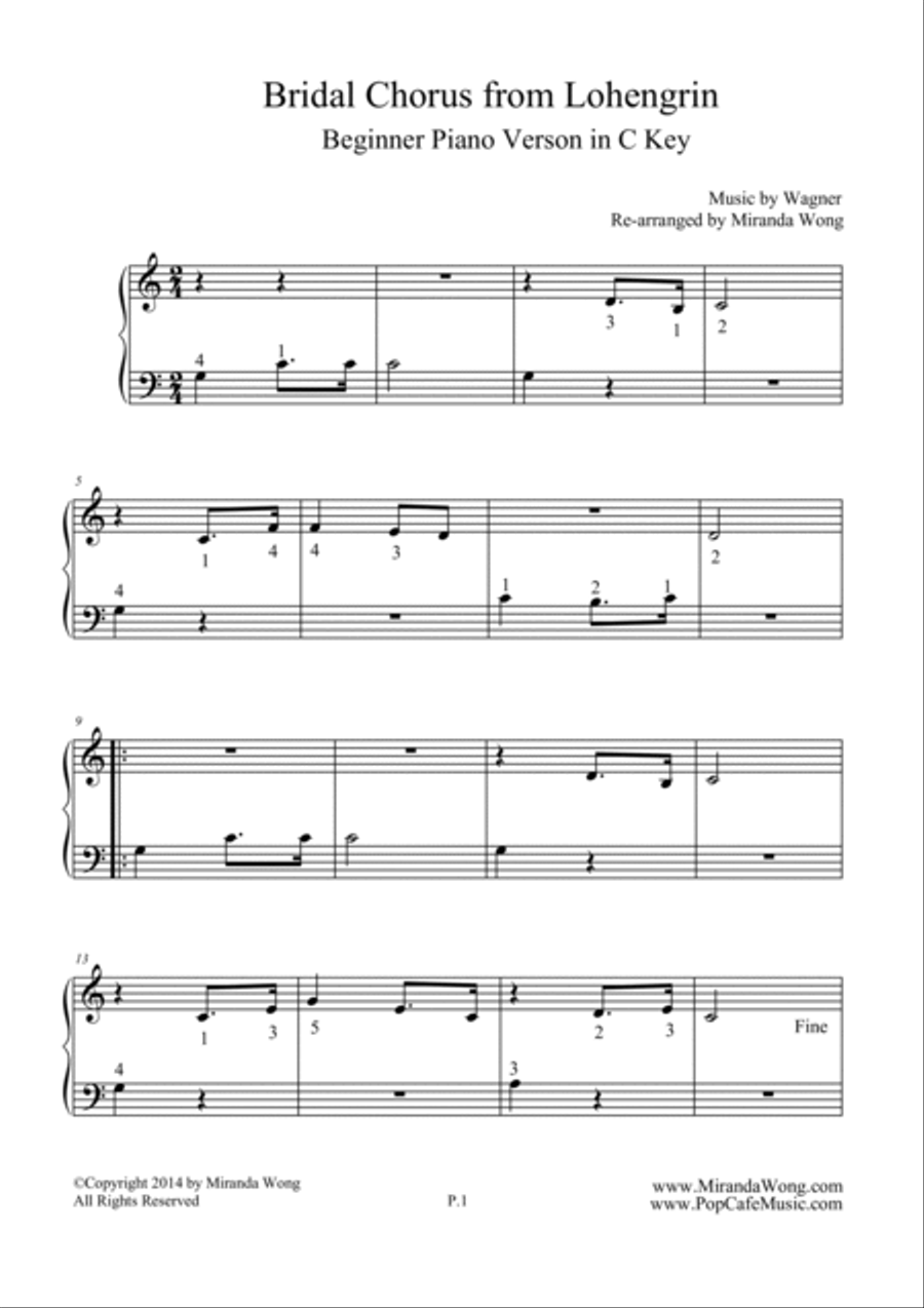 Bridal Chorus (from Lohengrin) - Beginner Piano Version in C Key Piano Method scores gallery preview page 2