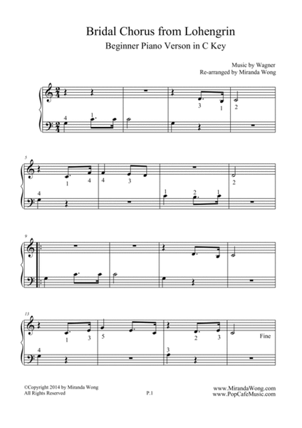 Bridal Chorus (from Lohengrin) - Beginner Piano Version in C Key image number null