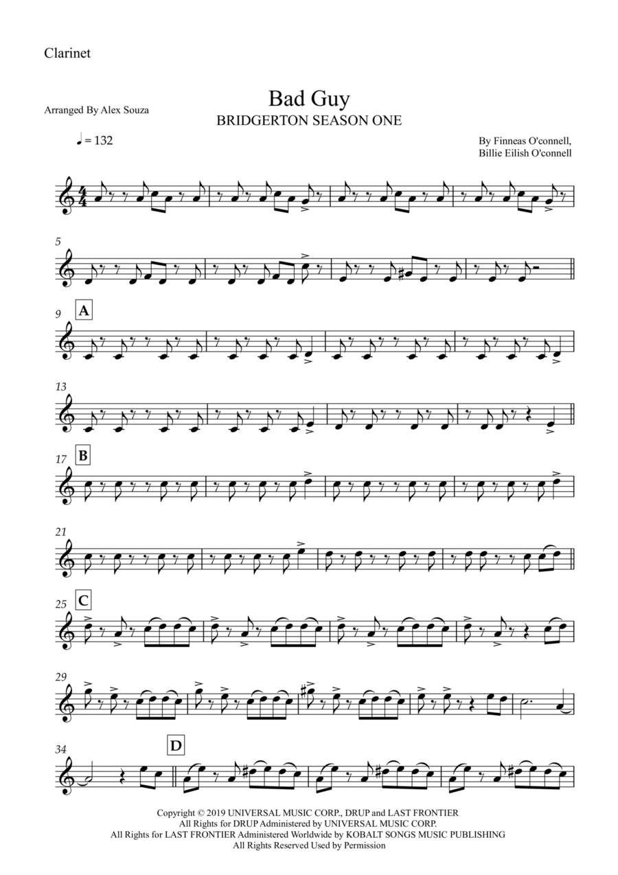 Bad Guy B-Flat Clarinet scores gallery preview page 1