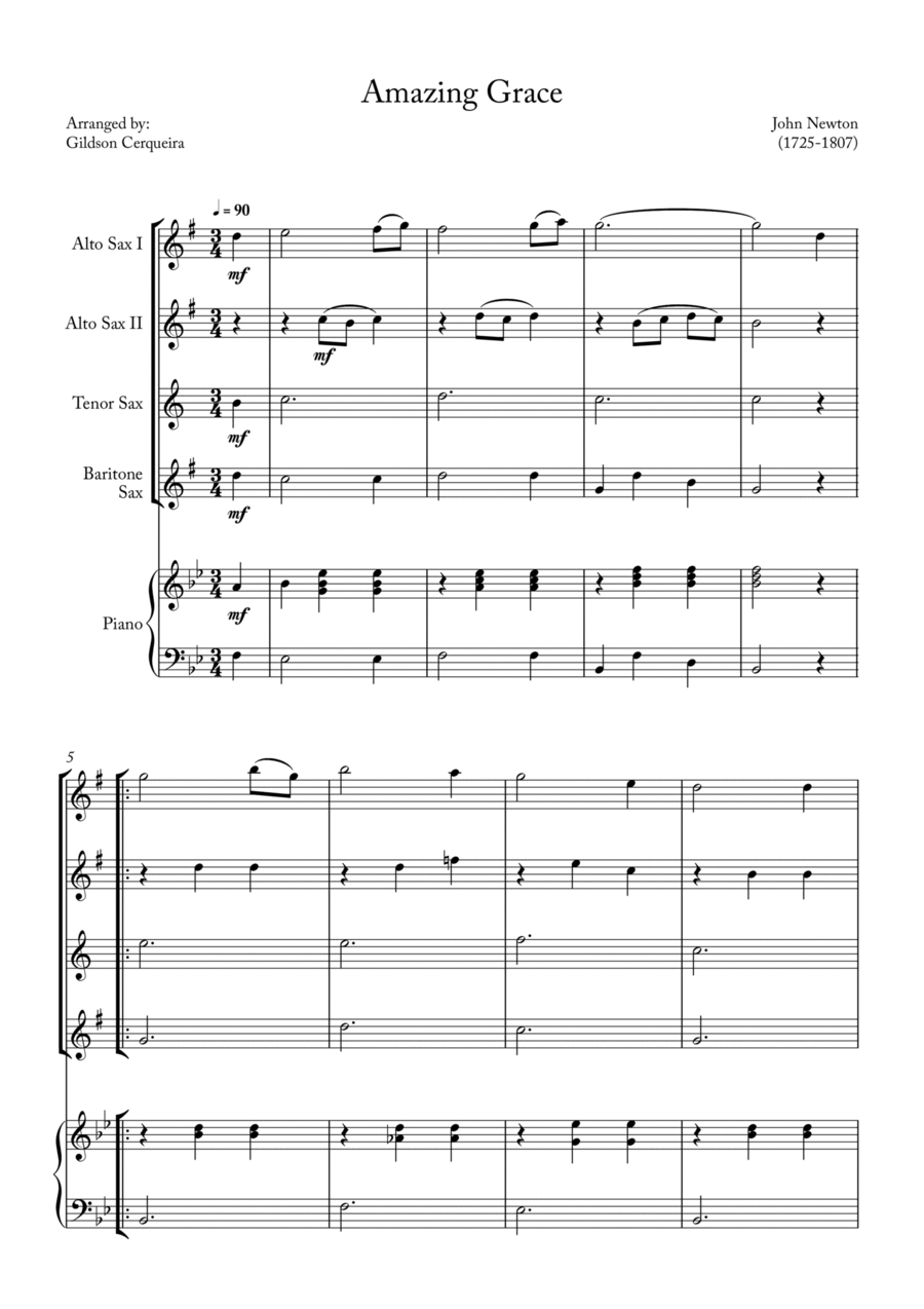 Amazing Grace Saxophone Quartet scores gallery preview page 1