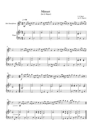 Book cover for Minuet (In G Major), Johann Sebastian Bach, For Alto Saxophone & Piano