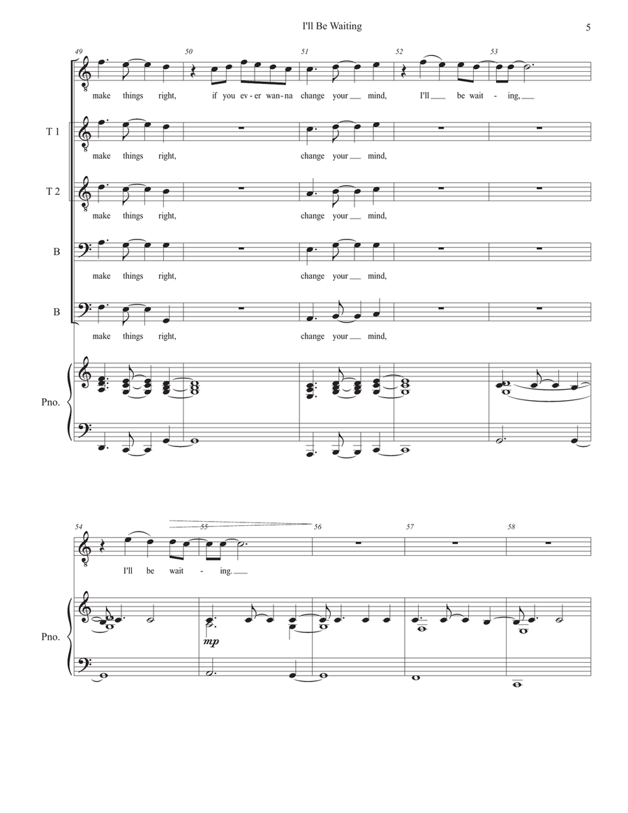 I'll Be Waiting TTBB scores gallery preview page 5