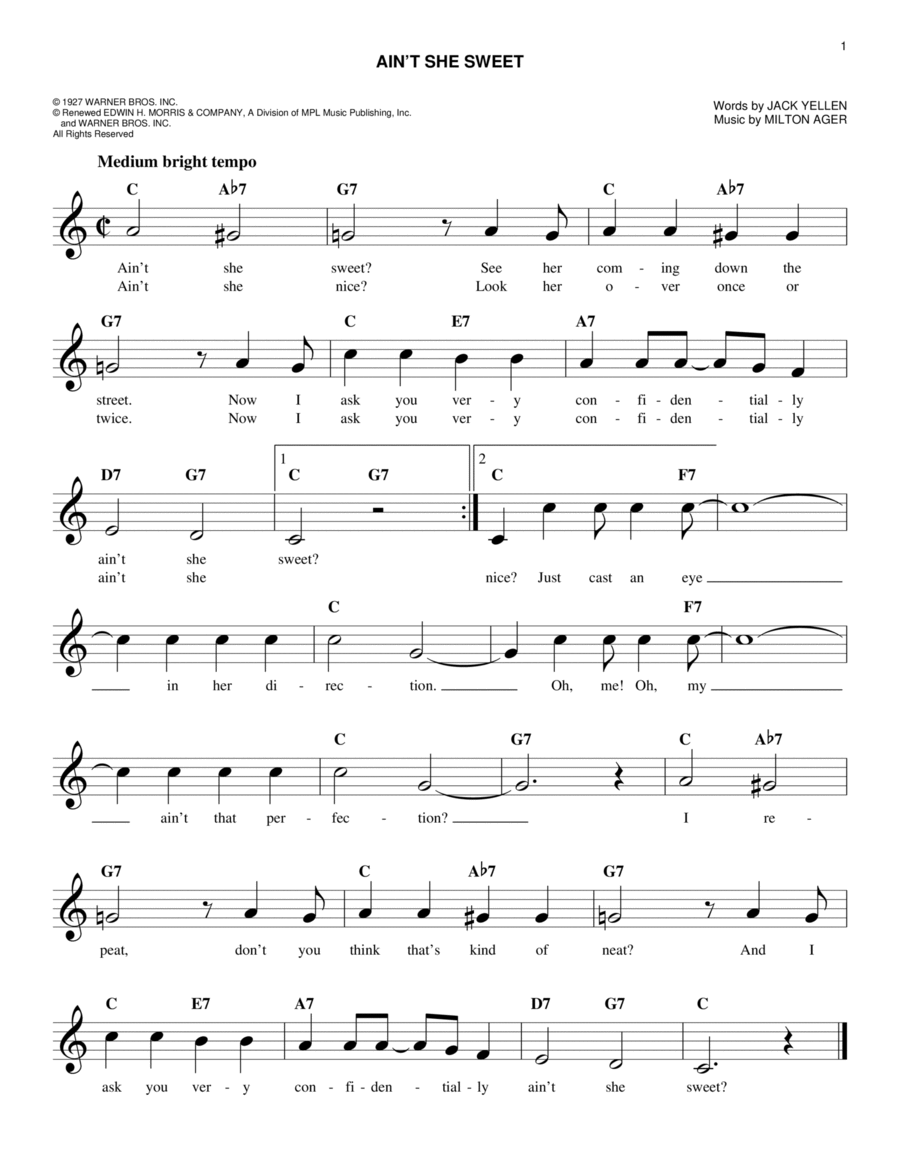 Ain't She Sweet Ain't She Sweet Piano scores gallery preview page 1