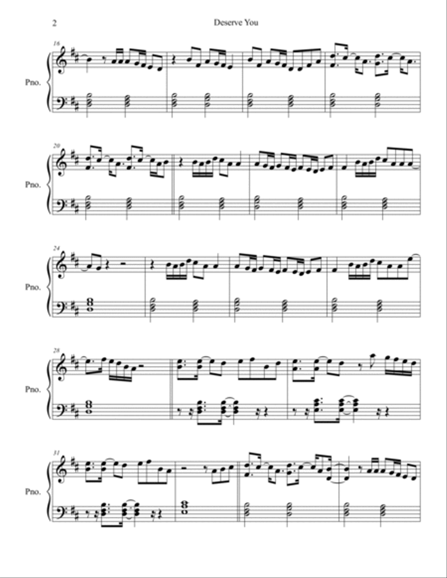Deserve You Easy Piano scores gallery preview page 2