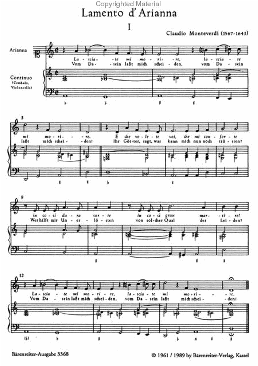 Lamento d'Arianna - Klage der Ariadne Double Bass scores gallery preview page 2