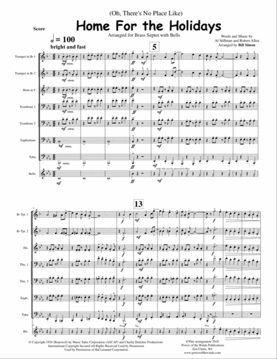(There's No Place Like) Home For The Holidays Brass Ensemble scores gallery preview page 1