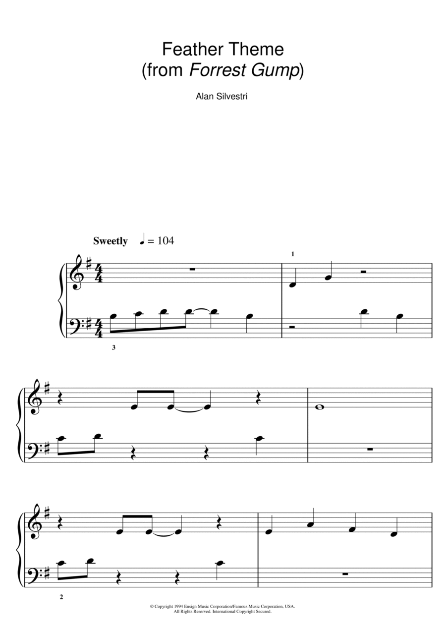 Forrest Gump - Main Title (Feather Theme) Piano scores gallery preview page 1