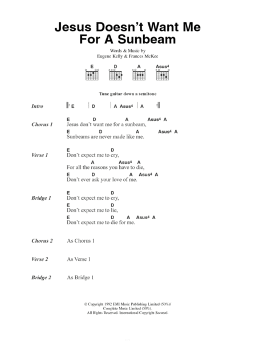 Jesus Doesn't Want Me For A Sunbeam Guitar scores gallery preview page 1